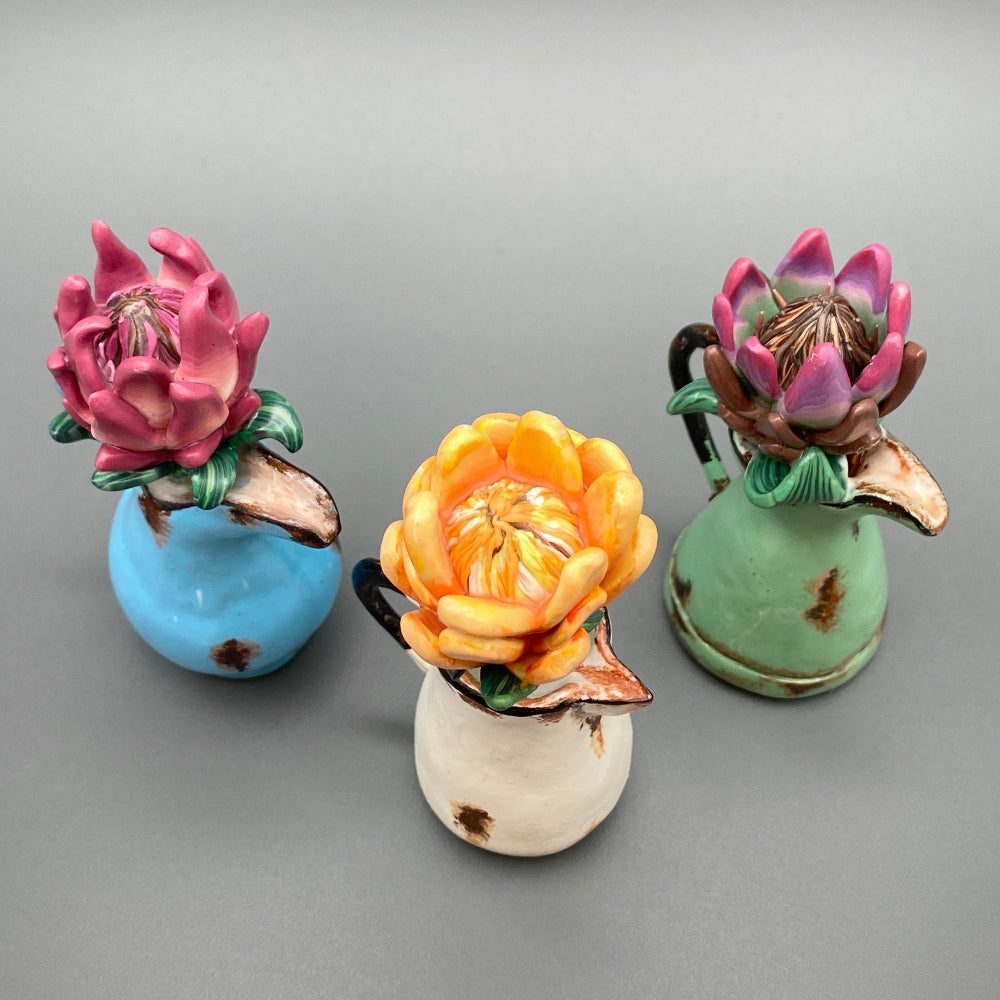 Handmade, home decor, functional art, sculpture, hand crafted, creative, unique, Protea, Protea art, South African flower