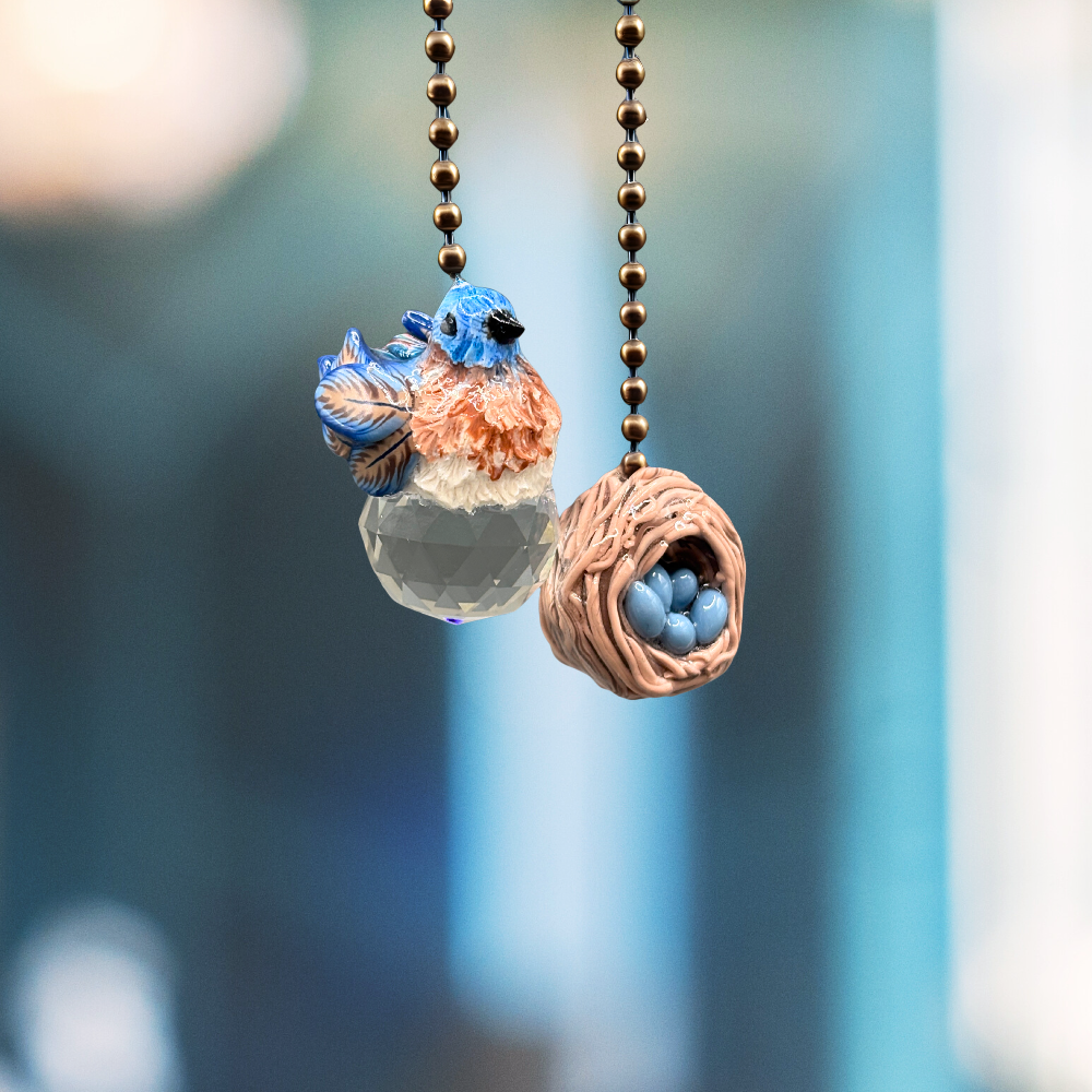 Decorative ceiling fan pull chain with Bluebird and nest design