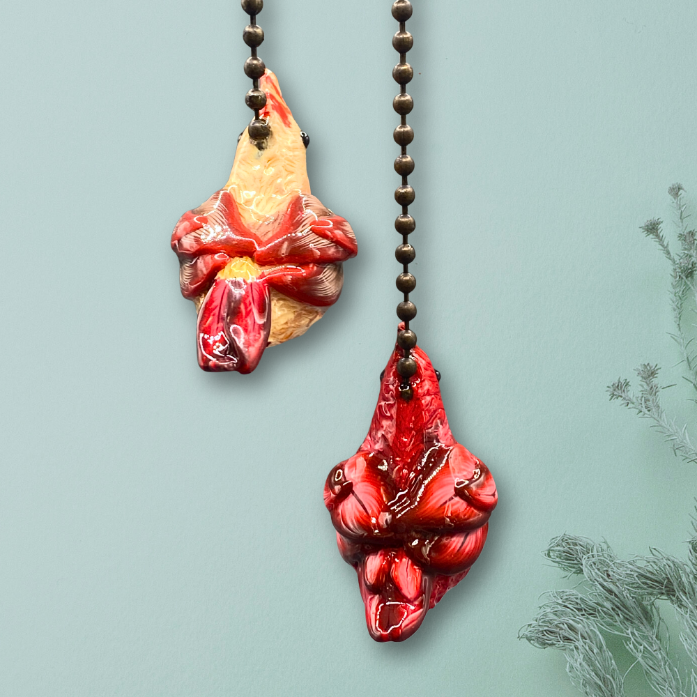Two cardinal bird figurine light/fan pull chain charms
