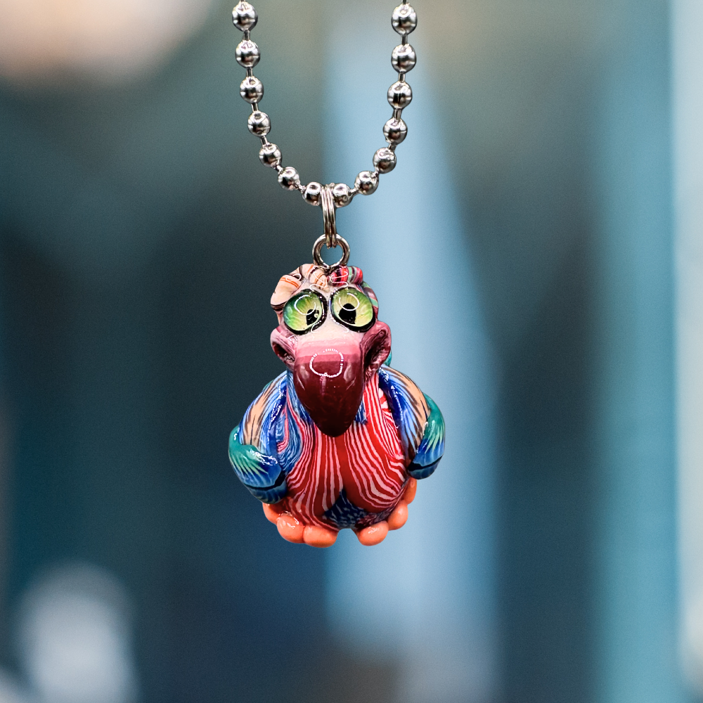 Colorful American flag decorated Dodo bird car charm handmade with polymer clay