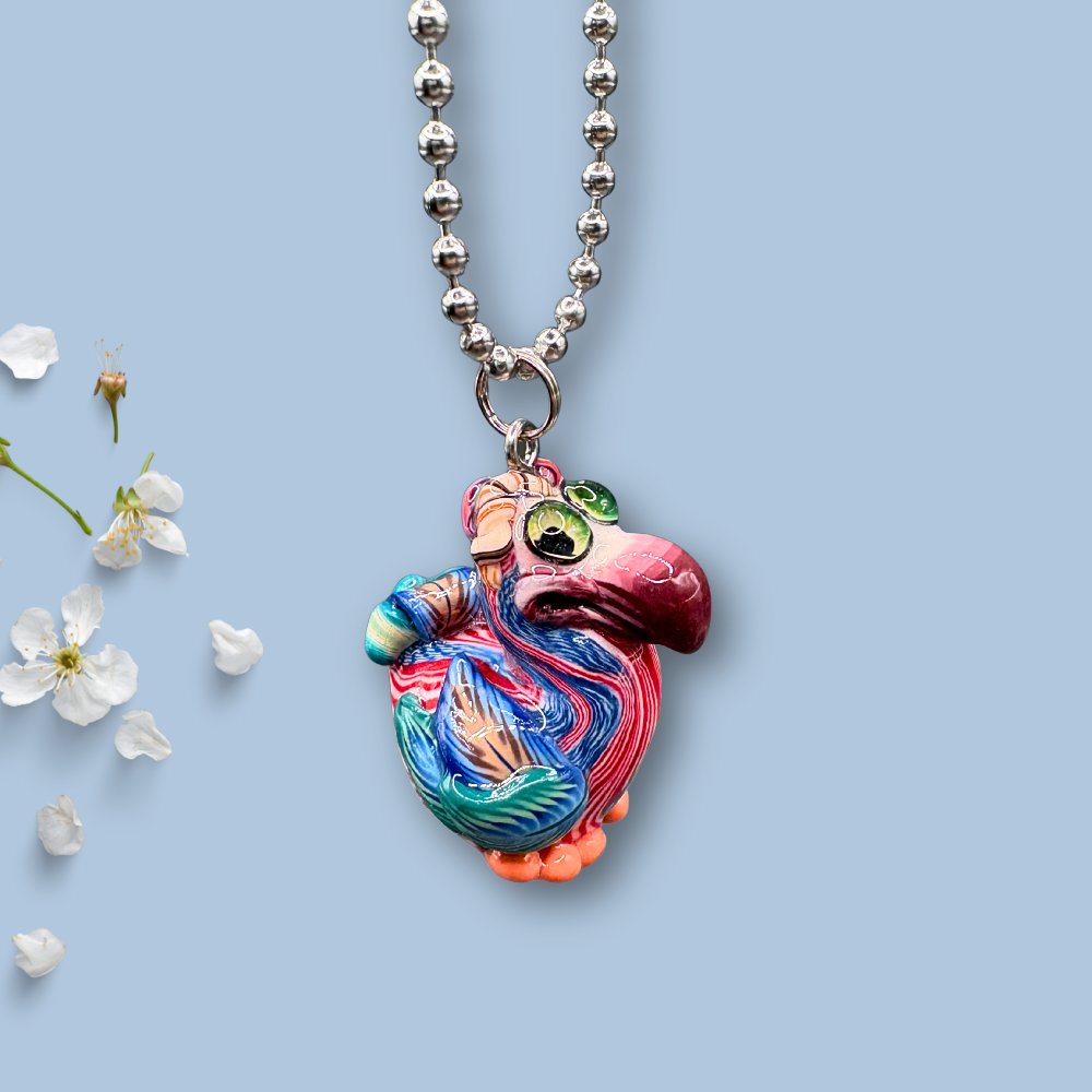 Colorful American flag decorated Dodo bird car charm handmade with polymer clay