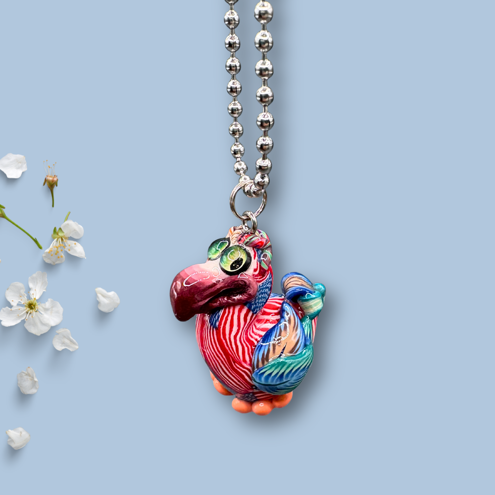 Colorful American flag decorated Dodo bird car charm handmade with polymer clay