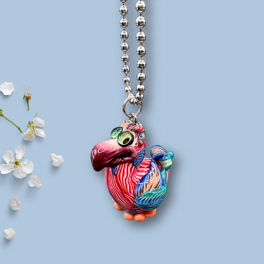 Colorful American flag decorated Dodo bird car charm handmade with polymer clay