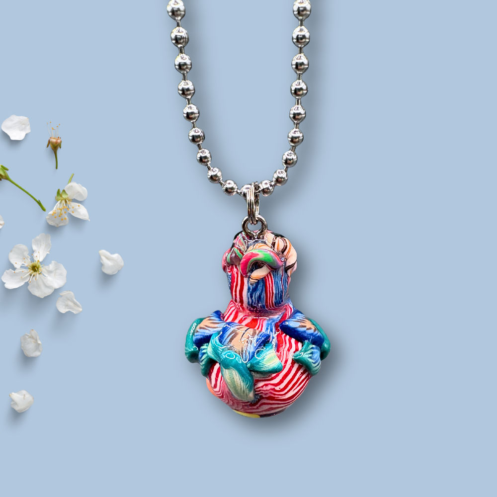 Colorful American flag decorated Dodo bird car charm handmade with polymer clay