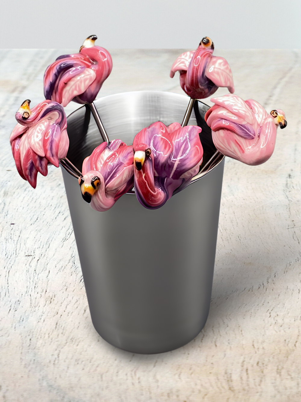 Handmade, home decor, Cocktail sticks, cocktail picks, bar accessories, functional art, sculpture, hand crafted, creative, unique, Flamingos, Flamingo cocktail picks, flamingo decor, Flamingo party gifts, pink