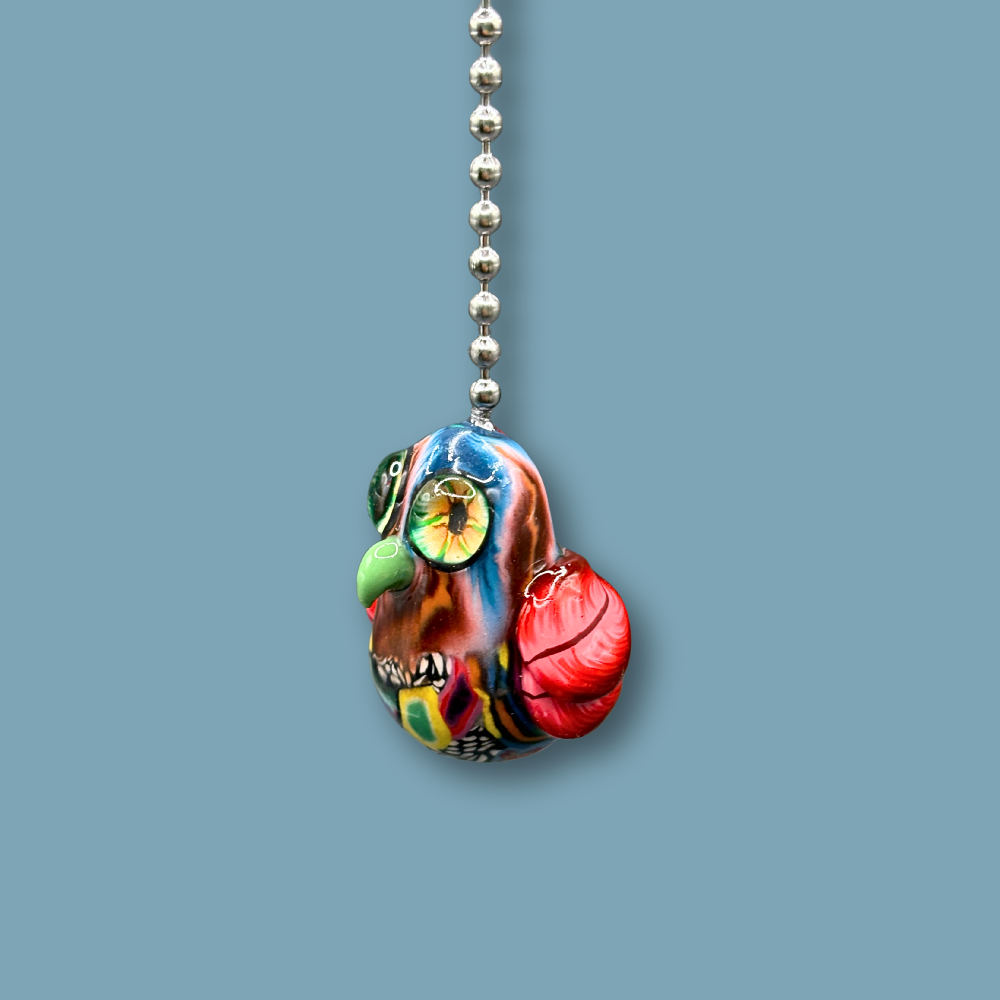 Colorful funky Owl light pull, handmade with Polymer clay.