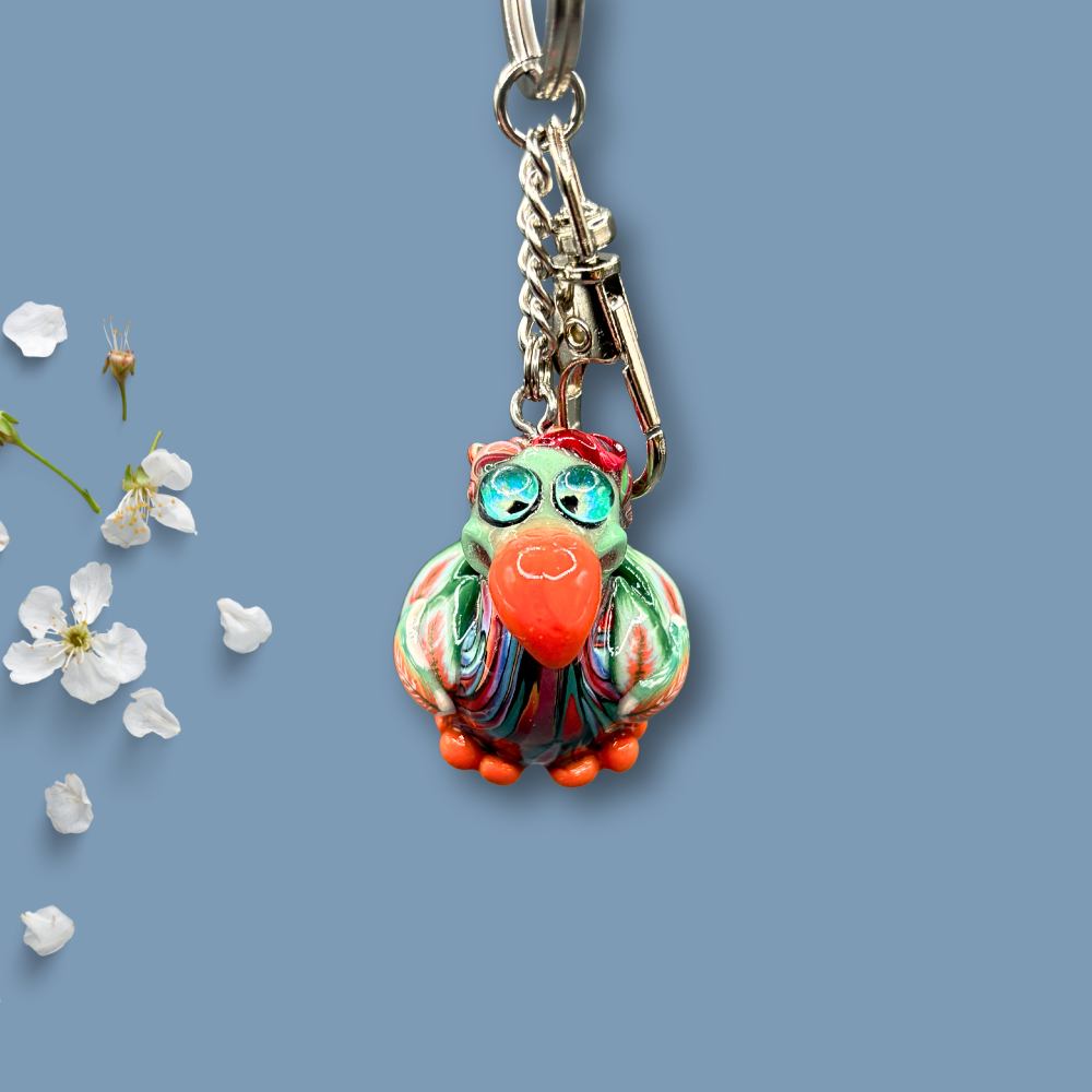 Unique handmade colorful green Dodo bird keychain