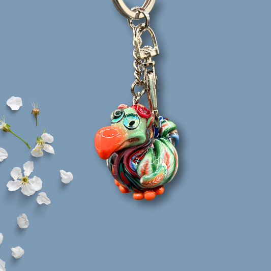 Unique handmade colorful green Dodo bird keychain