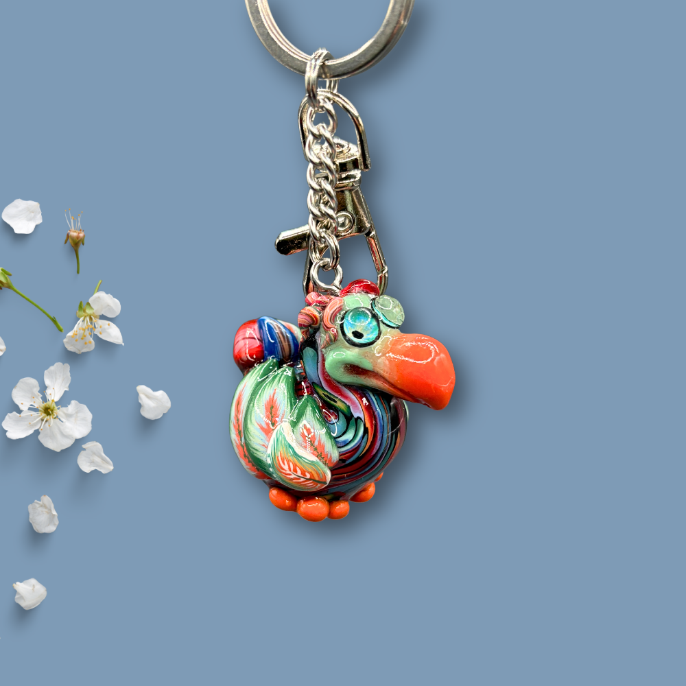 Unique handmade colorful green Dodo bird keychain