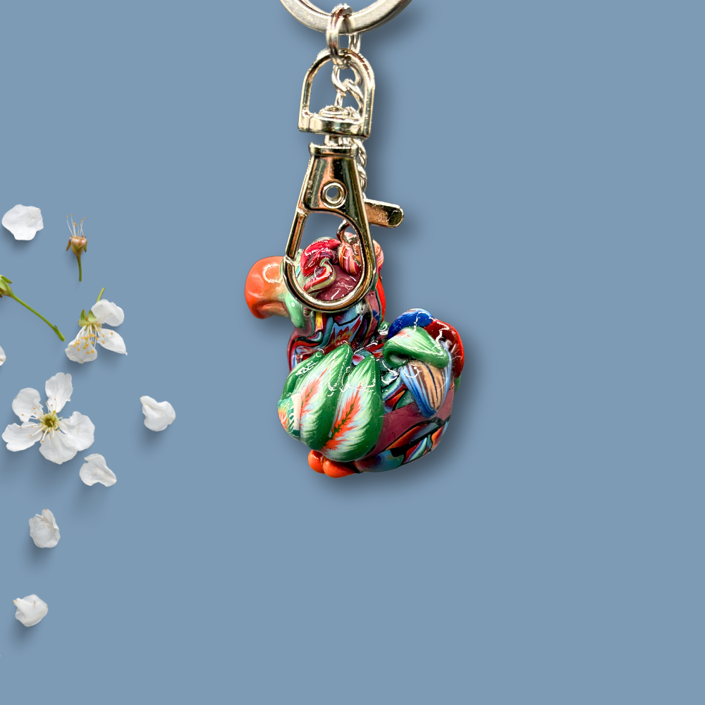Unique handmade colorful green Dodo bird keychain