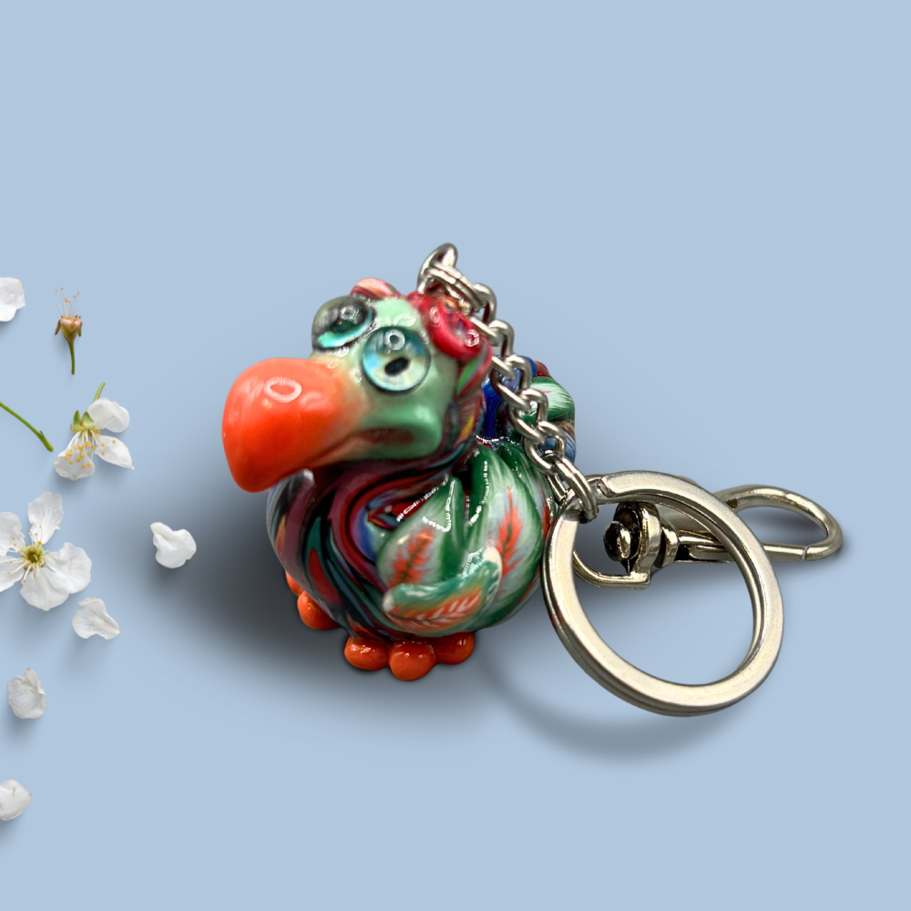 Unique handmade colorful green Dodo bird keychain