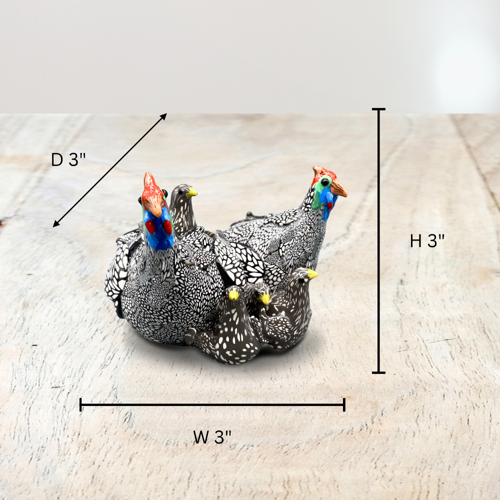Handmade Polymer clay sculpture of Guinea Fowl family with babies