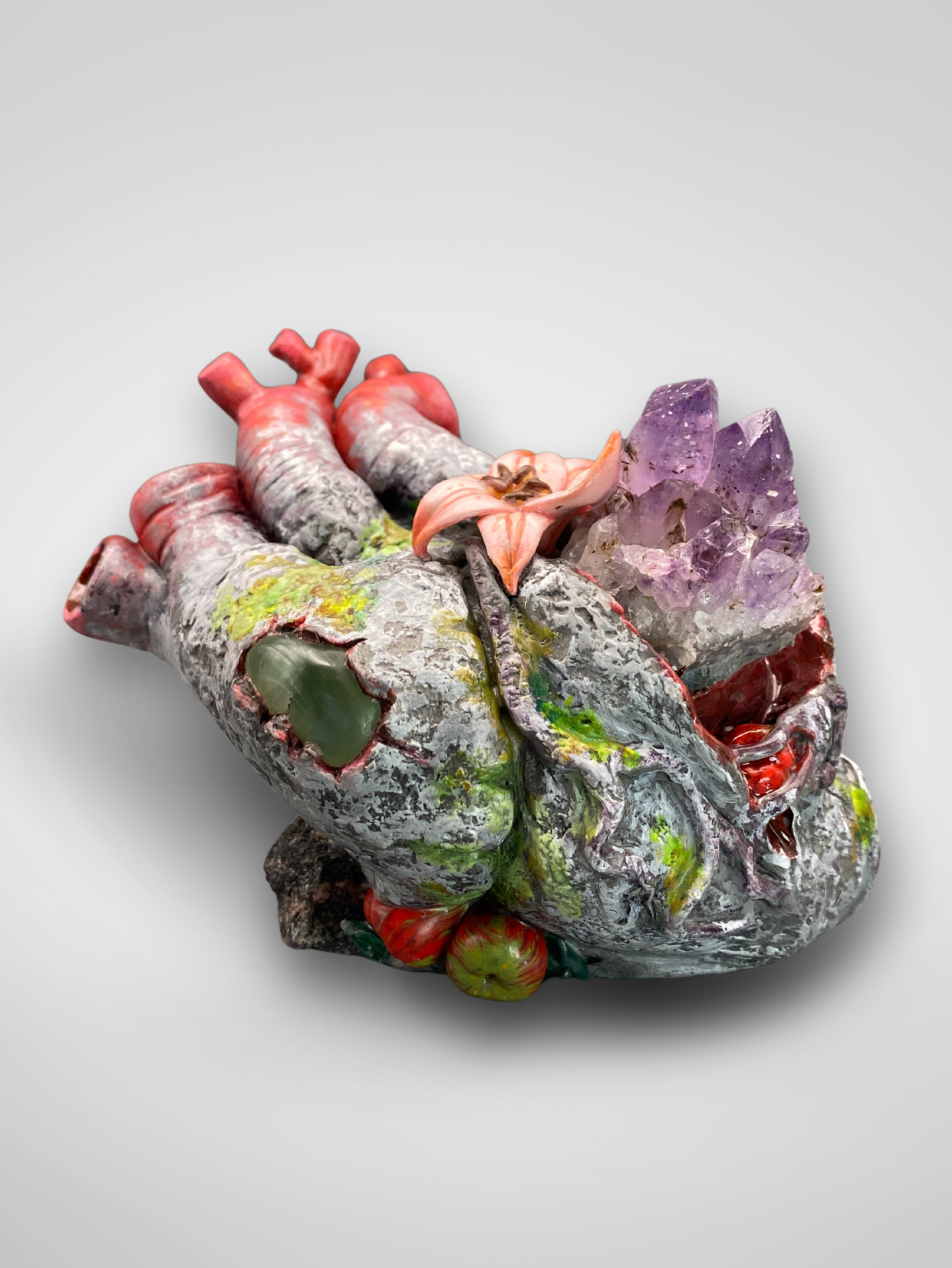 Heart of stone, God's love, Lilly, Crystal, gemstone, Sculpture, Handmade, Hand crafted, art, Artist, Hope, joy, strength through suffering, handmade, sculpture, sculpted, heart sculpture, clay sculpture
