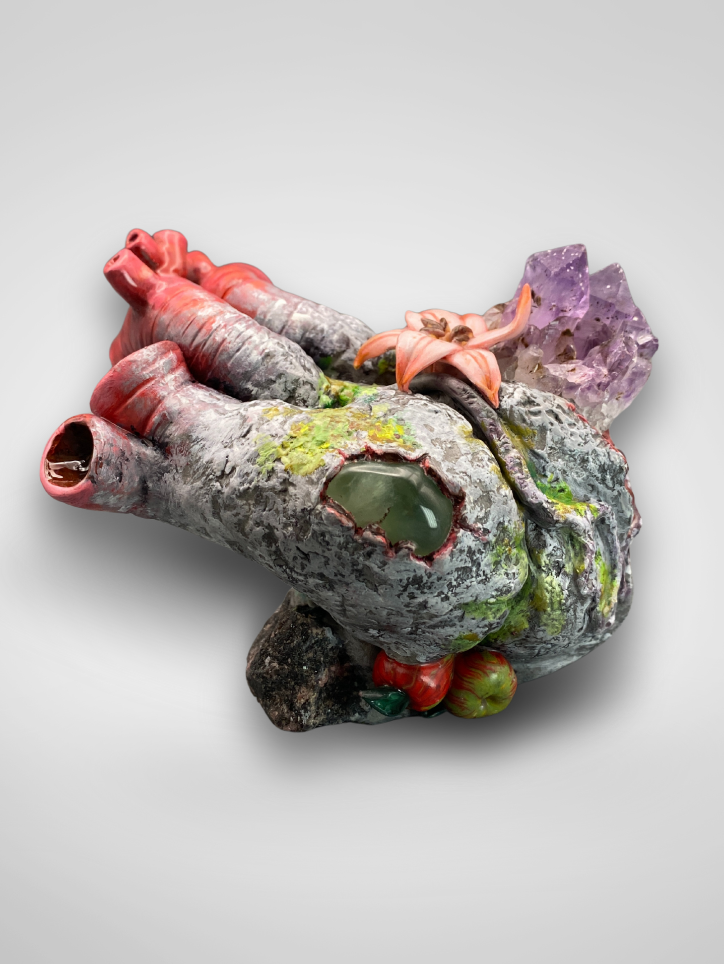 Heart of stone, God's love, Lilly, Crystal, gemstone, Sculpture, Handmade, Hand crafted, art, Artist, Hope, joy, strength through suffering, handmade, sculpture, sculpted, heart sculpture, clay sculpture