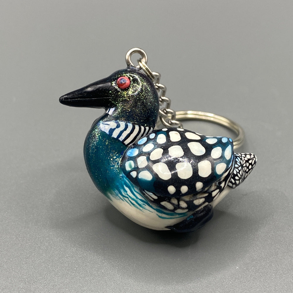 Handmade, keychain, purse charm, accessories, functional art, sculpture, hand crafted, Loon, Bird, bird lover, the Loon