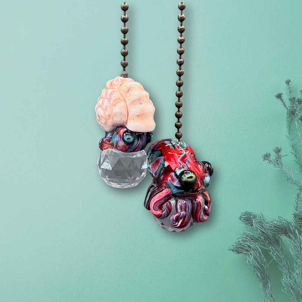 A colorful set of handmade Octopus and Sea snail Light pulls