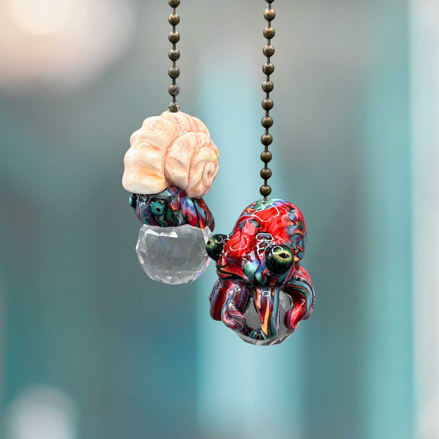 A colorful set of handmade Octopus and Sea snail Light pulls