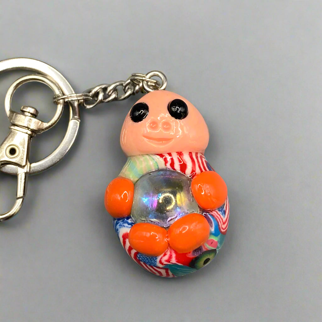 Marbles, peach bug marble, peach, orange, colorful keychain, bugs, bug keychain, cute keychain, unique keychain, handmade keychain, handmade, handcrafted, art, colorful, sculpture