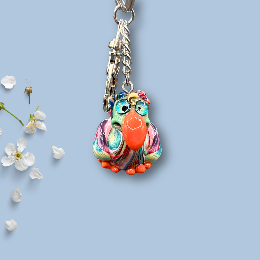 Handmade colorful pink Dodo bird keychain