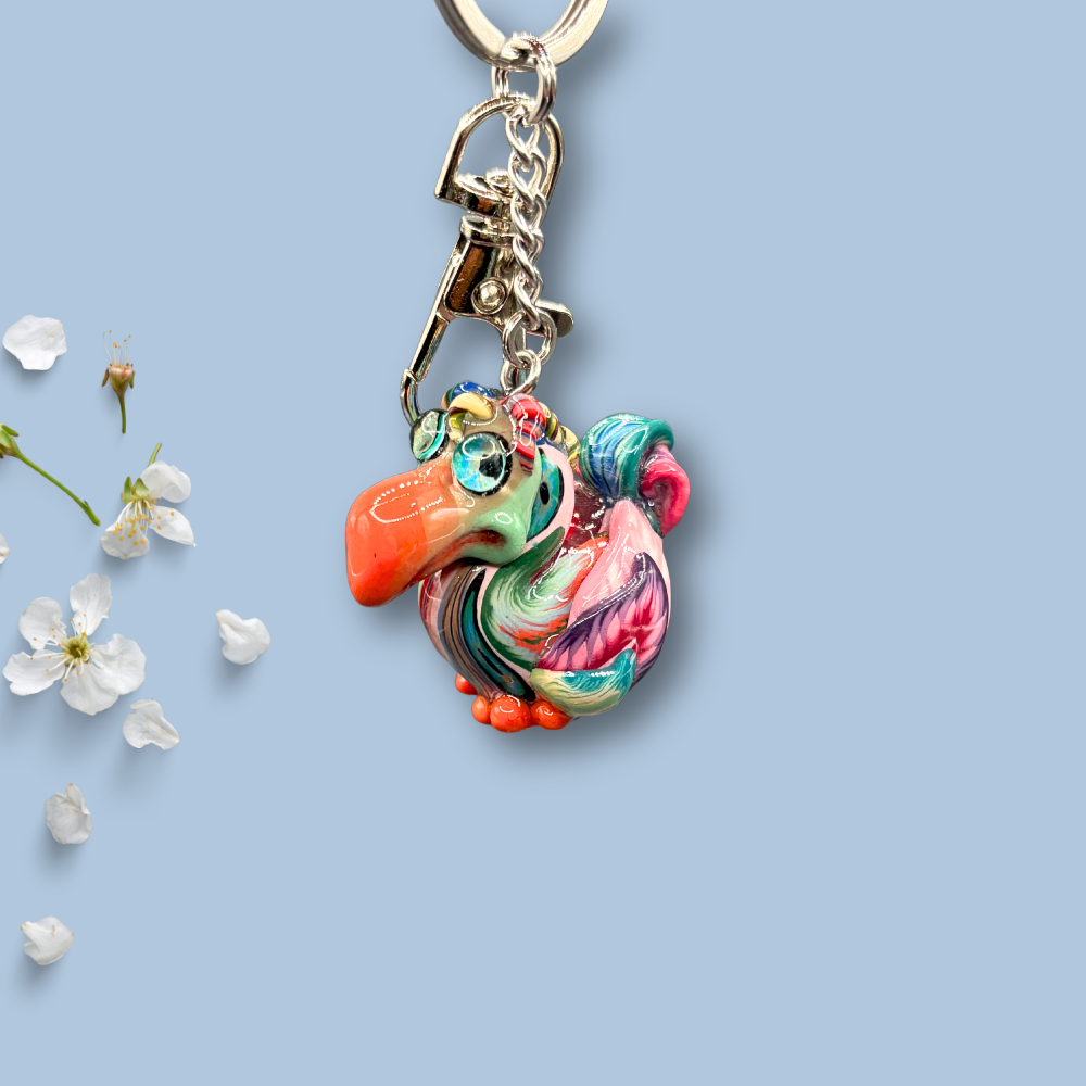Handmade colorful pink Dodo bird keychain