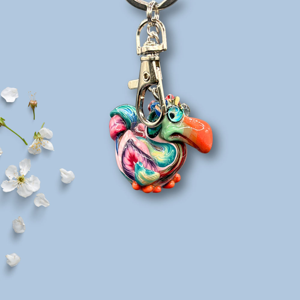 Handmade colorful pink Dodo bird keychain