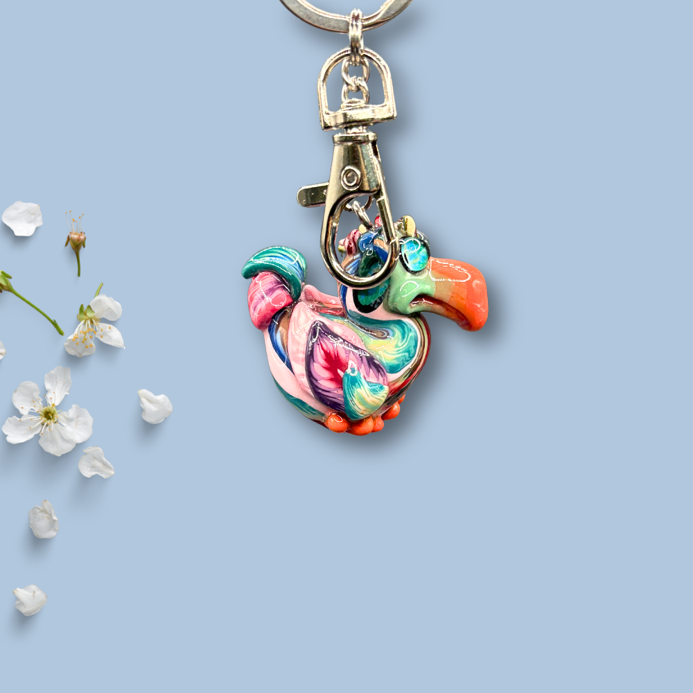 Handmade colorful pink Dodo bird keychain