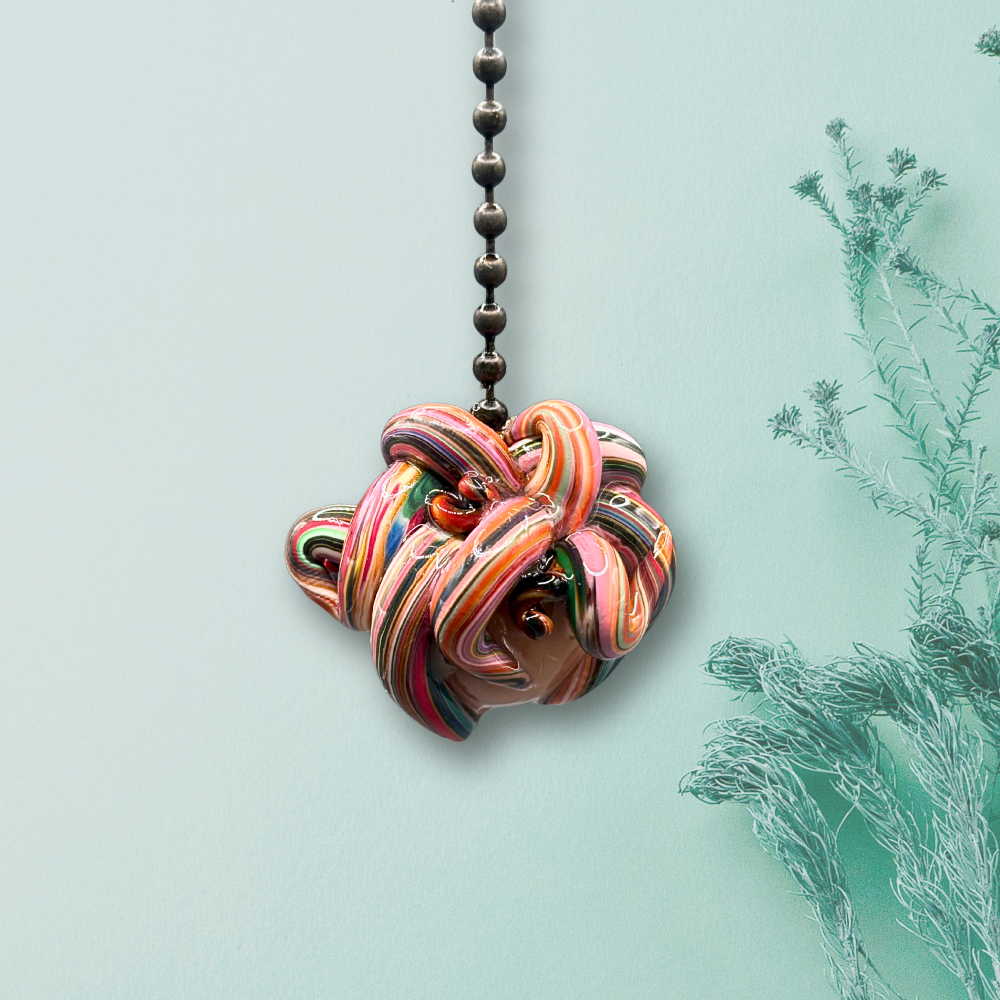 Decorative ceiling fan pull chain named Sampie, with a colorful, cartoon-like design.