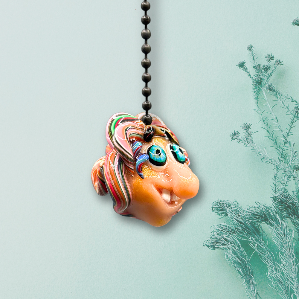 Decorative ceiling fan pull chain named Sampie, with a colorful, cartoon-like design.