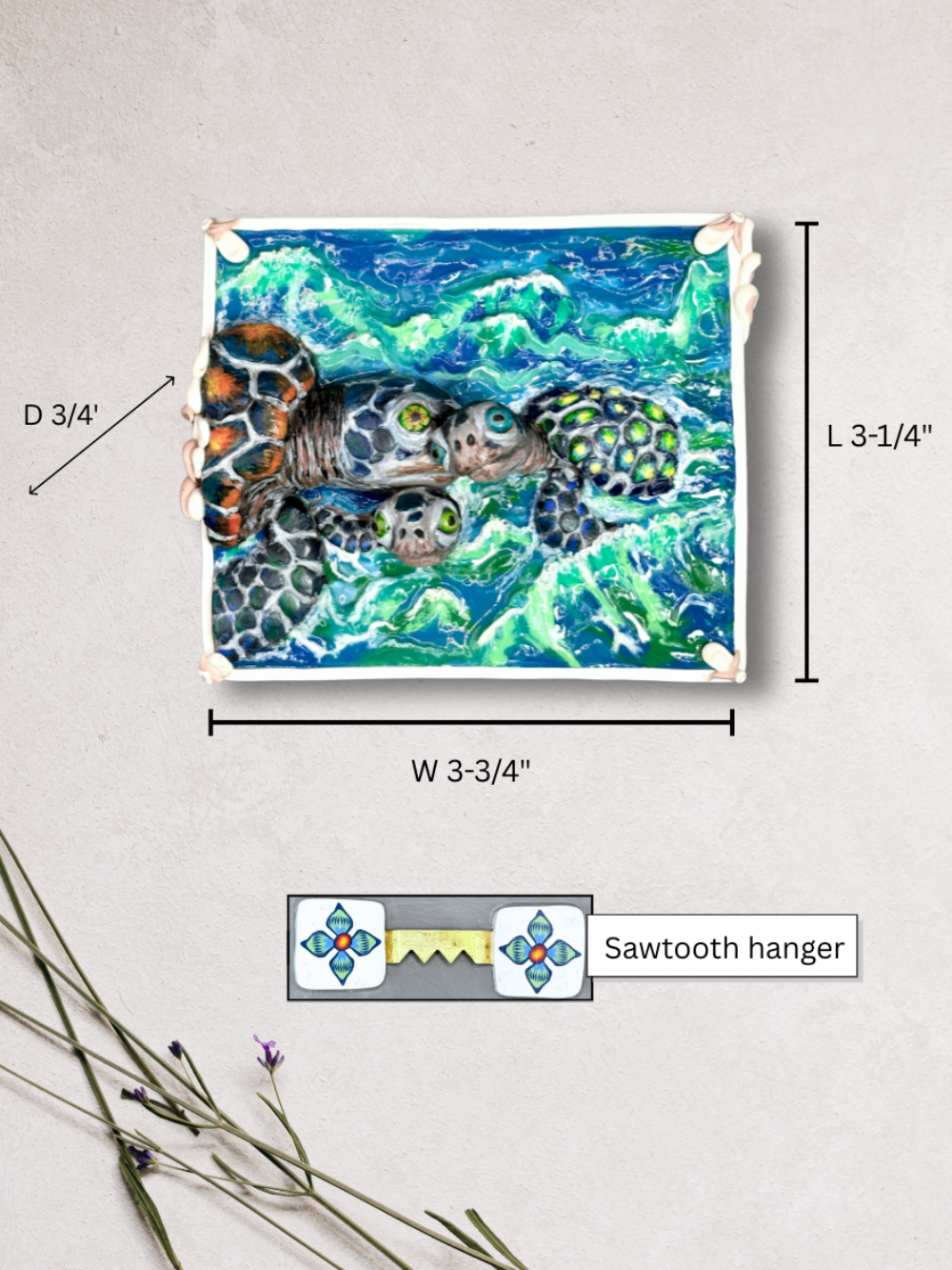 Wall decor of a Sea Turtle family in the ocean, handmade with polymer clay