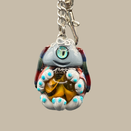 Marbles, alien keychain, Grey alien keychain, Aliens, extraterrestrial, colorful keychain, cute keychain, unique keychain, handmade keychain, handmade, handcrafted, art, colorful, sculpture, Grey colored keychain