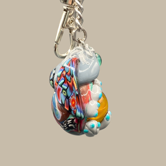 Marbles, alien keychain, Grey alien keychain, Aliens, extraterrestrial, colorful keychain, cute keychain, unique keychain, handmade keychain, handmade, handcrafted, art, colorful, sculpture, Grey colored keychain