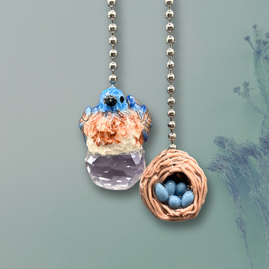 Decorative ceiling fan pull chain with Bluebird and nest design 
