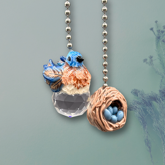 Decorative ceiling fan pull chain with Bluebird and nest design 