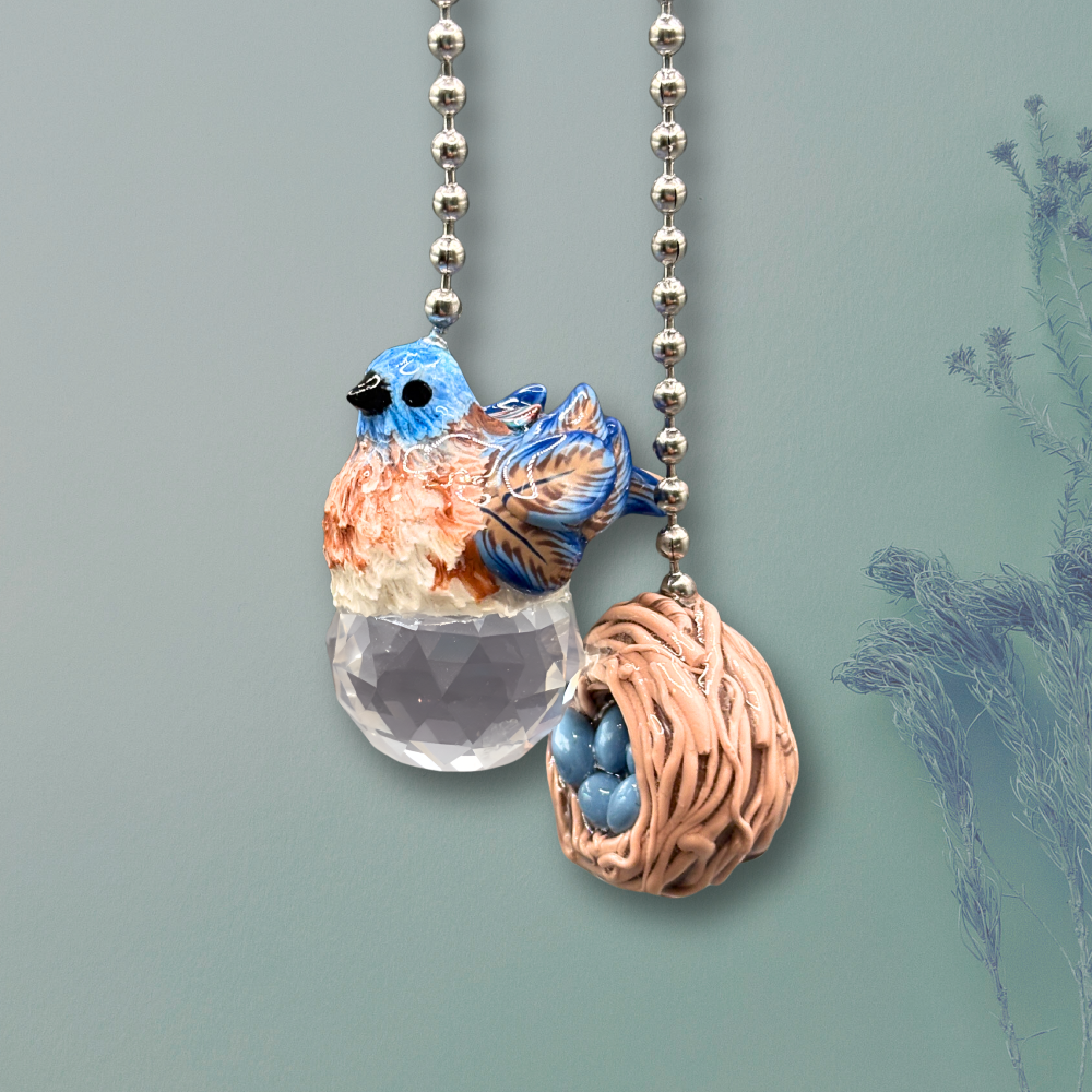 Decorative ceiling fan pull chain with Bluebird and nest design 
