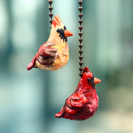 Two cardinal bird figurine light/fan pull chain charms