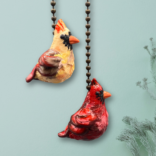 Two cardinal bird figurine light/fan pull chain charms