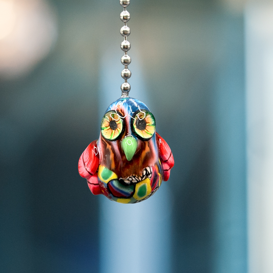 Colorful funky Owl light pull, handmade with Polymer clay.
