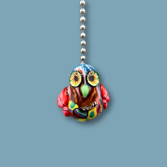 Colorful funky Owl light pull, handmade with Polymer clay.