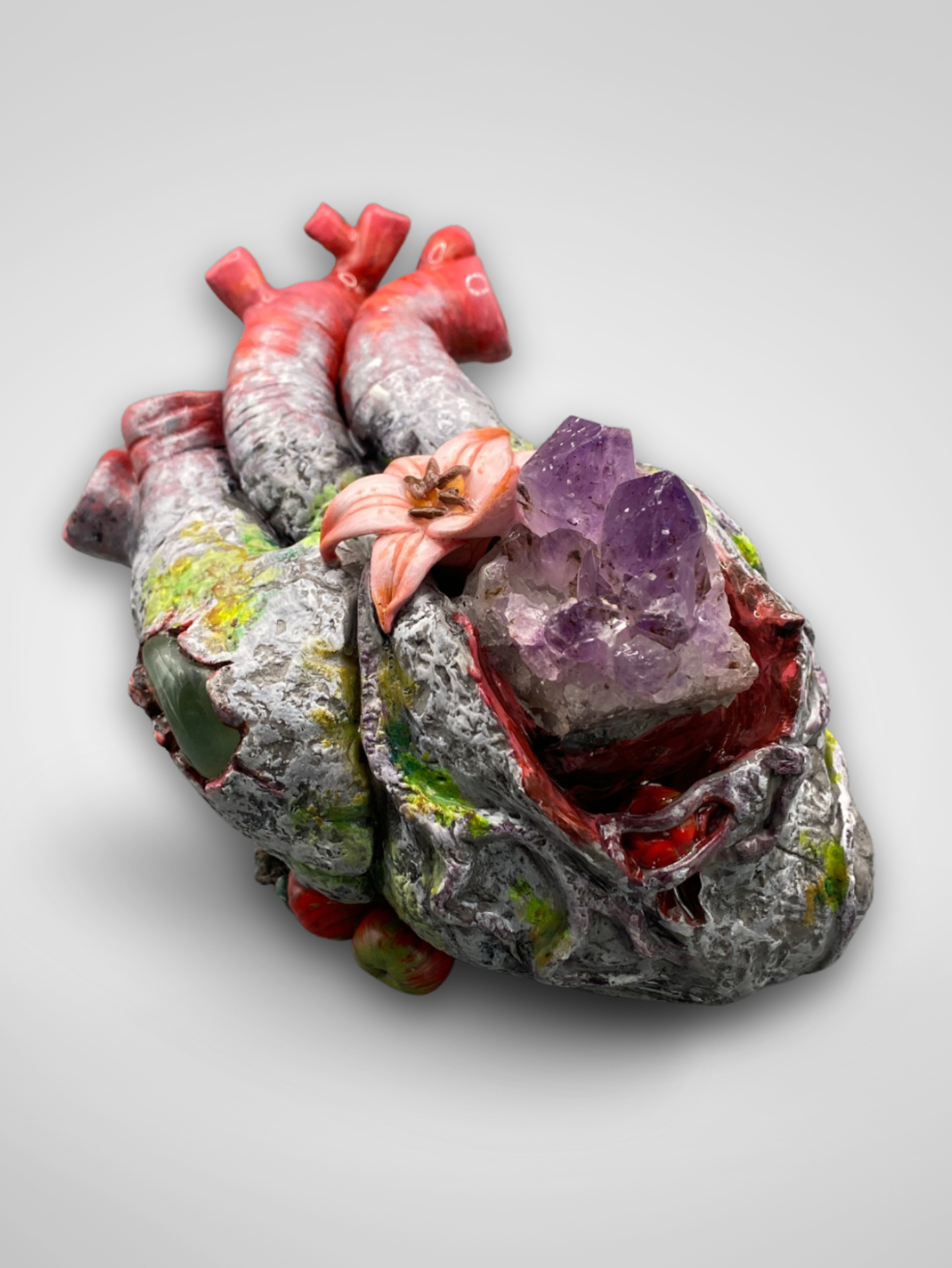 Heart of stone, God's love, Lilly, Crystal, gemstone, Sculpture, Handmade, Hand crafted, art, Artist, Hope, joy, strength through suffering, handmade, sculpture, sculpted, heart sculpture, clay sculpture