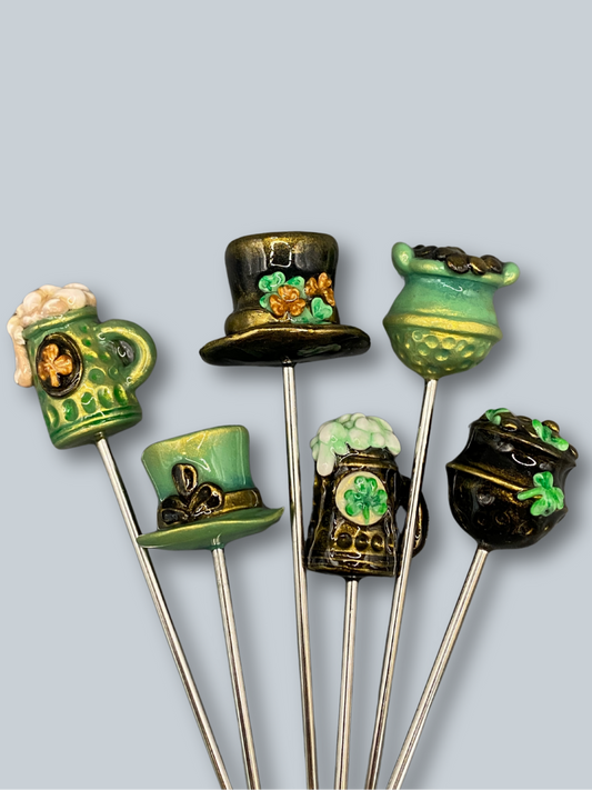 Handmade, home decor, Cocktail sticks, cocktail picks, bar accessories, functional art, sculpture, hand crafted, creative, unique, Irish pub, Irish, Irish cocktail picks, Irish bar decor, green, black