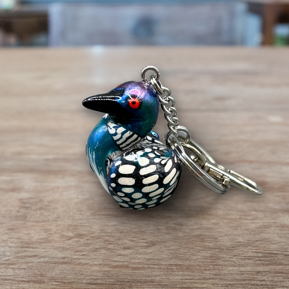 Handmade Loon keychain, made with polymer clay