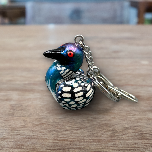 Handmade Loon keychain, made with polymer clay