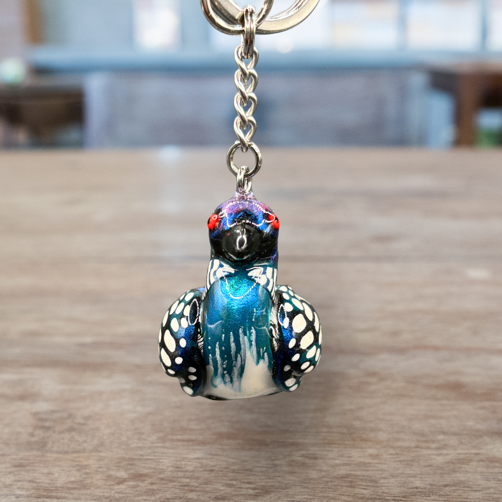 Handmade Loon keychain, made with polymer clay
