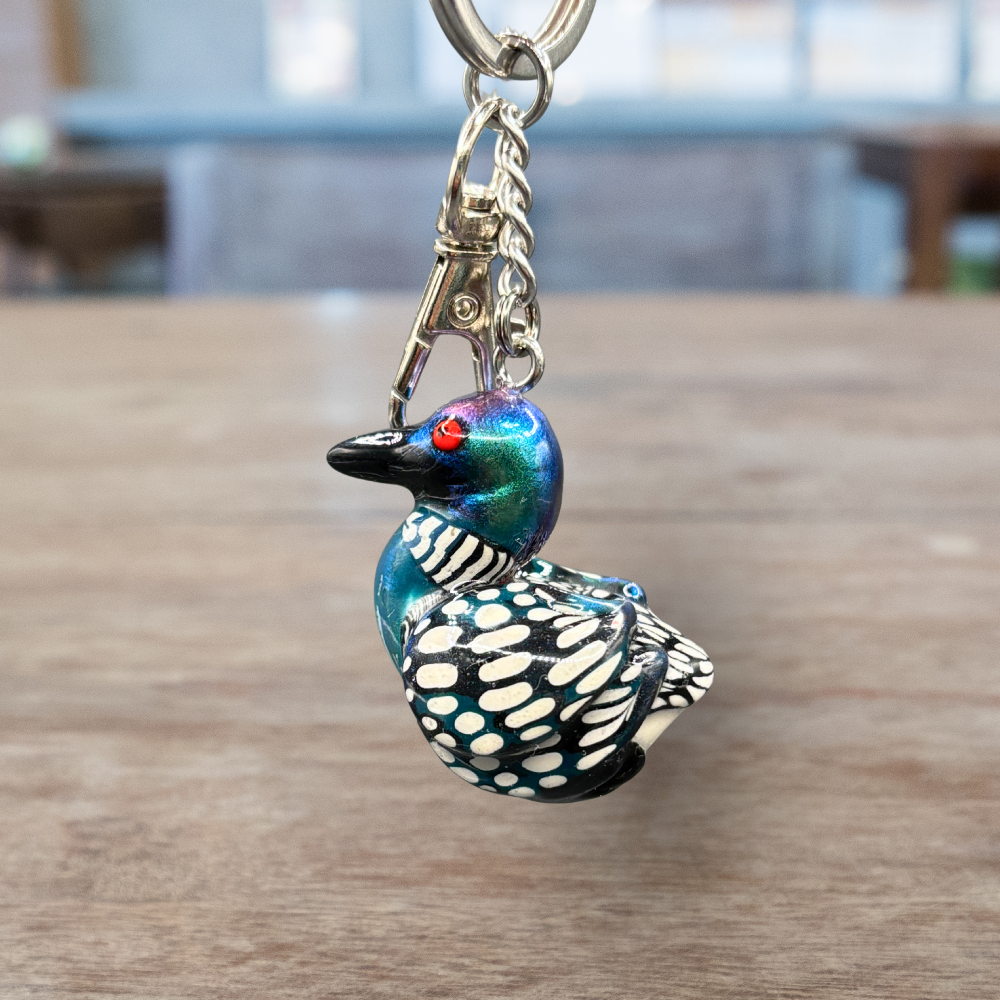 Handmade Loon keychain, made with polymer clay