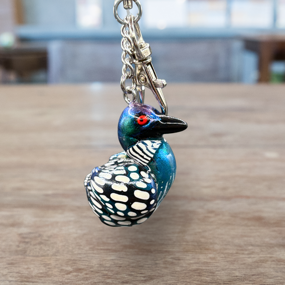 Handmade Loon keychain, made with polymer clay
