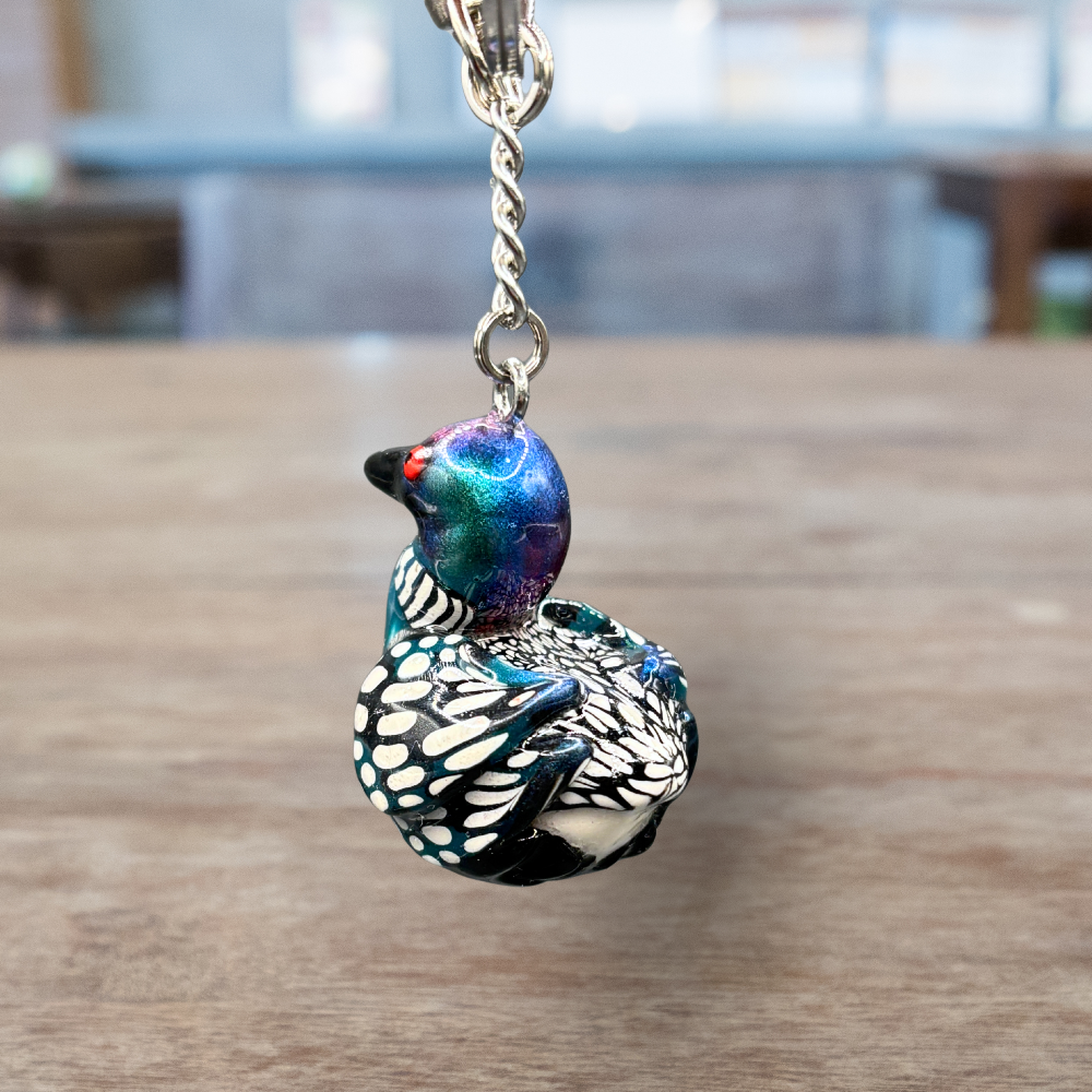 Handmade Loon keychain, made with polymer clay