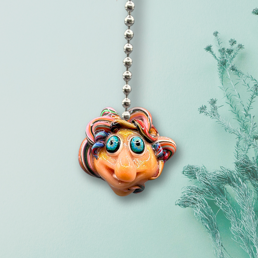 Decorative ceiling fan pull chain named Sampie, with a colorful, cartoon-like design.