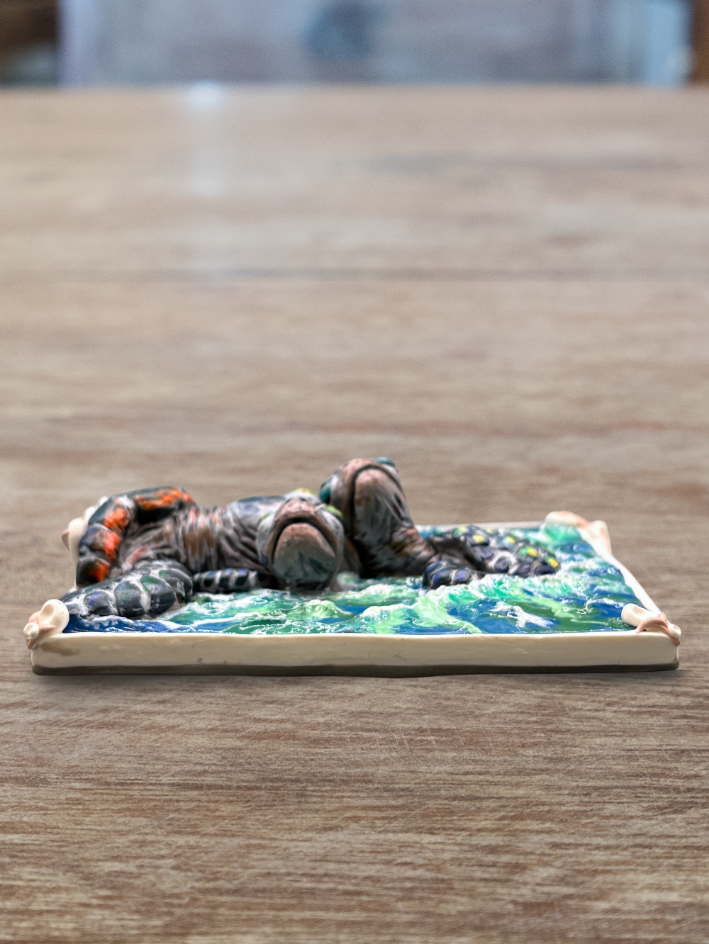 Wall decor of a Sea Turtle family in the ocean, handmade with polymer clay
