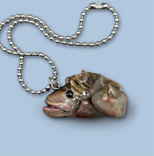 A Walleye fish car charm for your rear view mirror. Handmade with Polymer clay.